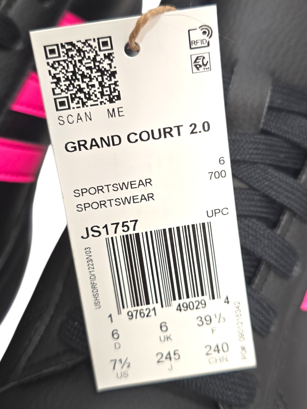 Adidas Grand Court 2.0 Women’s 7.5 Black Pink JS1757 New With Tags - Picture 2 of 12